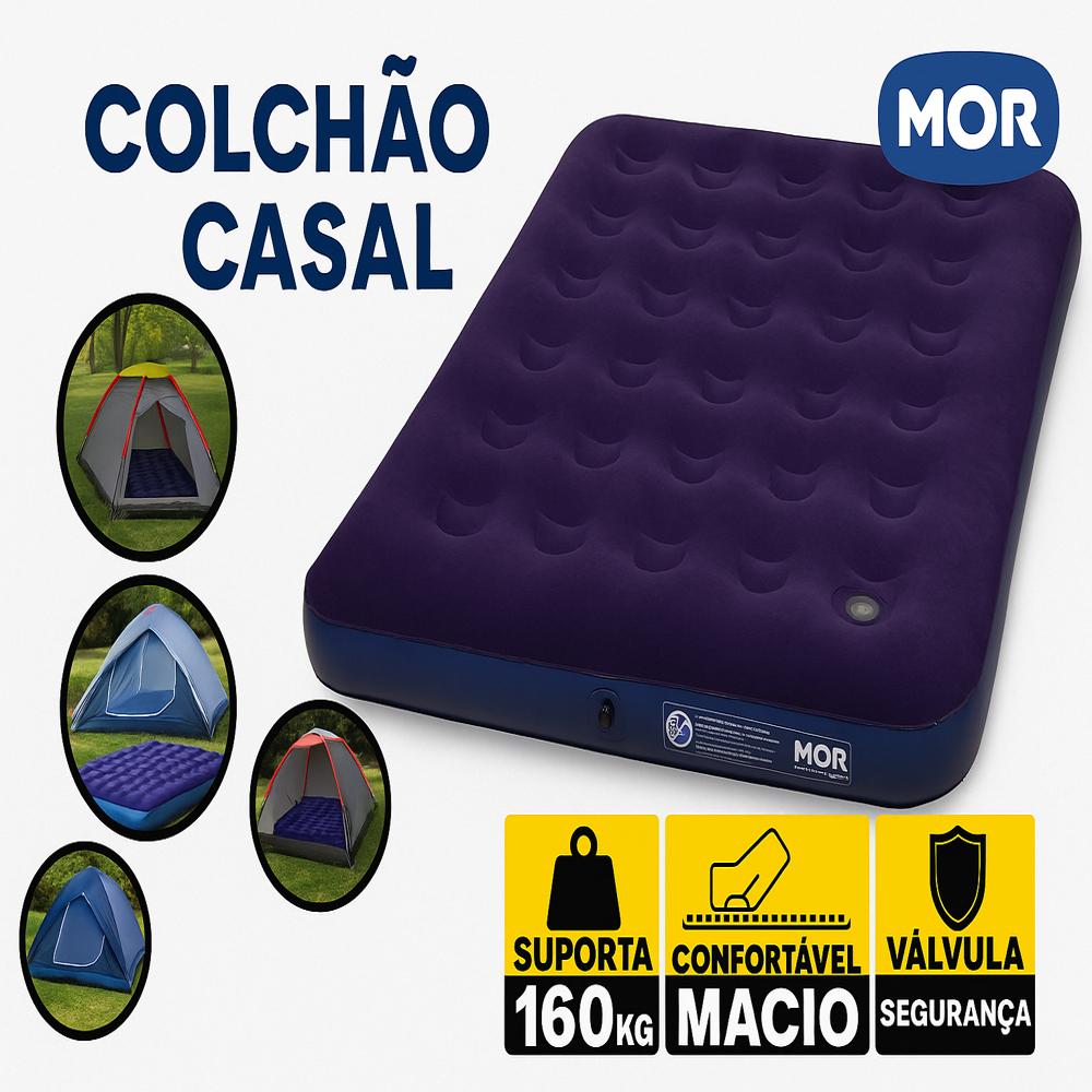 Colchão Inflável Casal/Solt/King Mor + Inflador Embutido + Kit Reparo