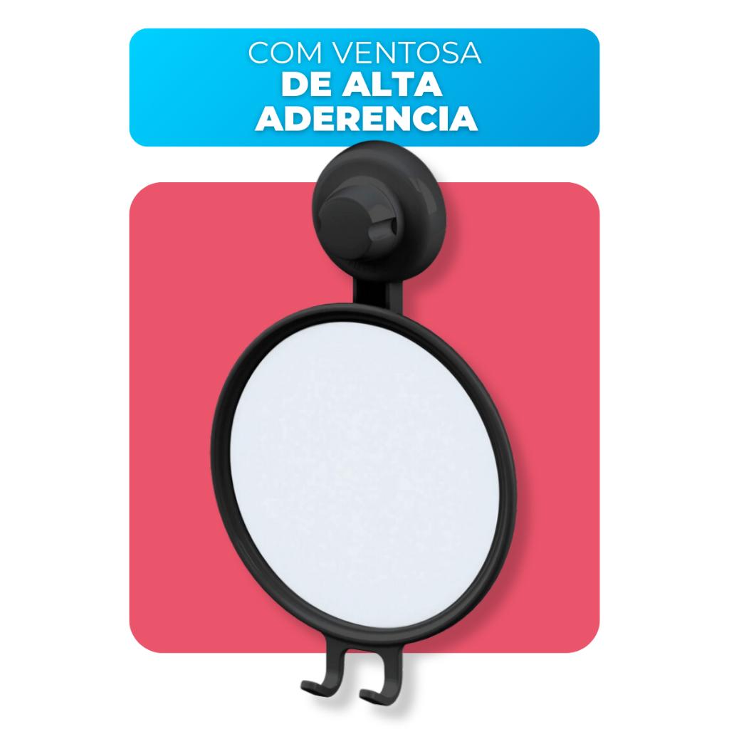 Espelho Anti Embaçante Box Banheiro De Barbear Com Suporte Gilete Fixação Sem Furos Ventosa Future