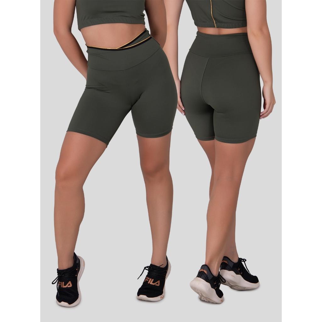 Bermuda Feminina De Poliamida Lurex Moda Fitness Cintura Alta