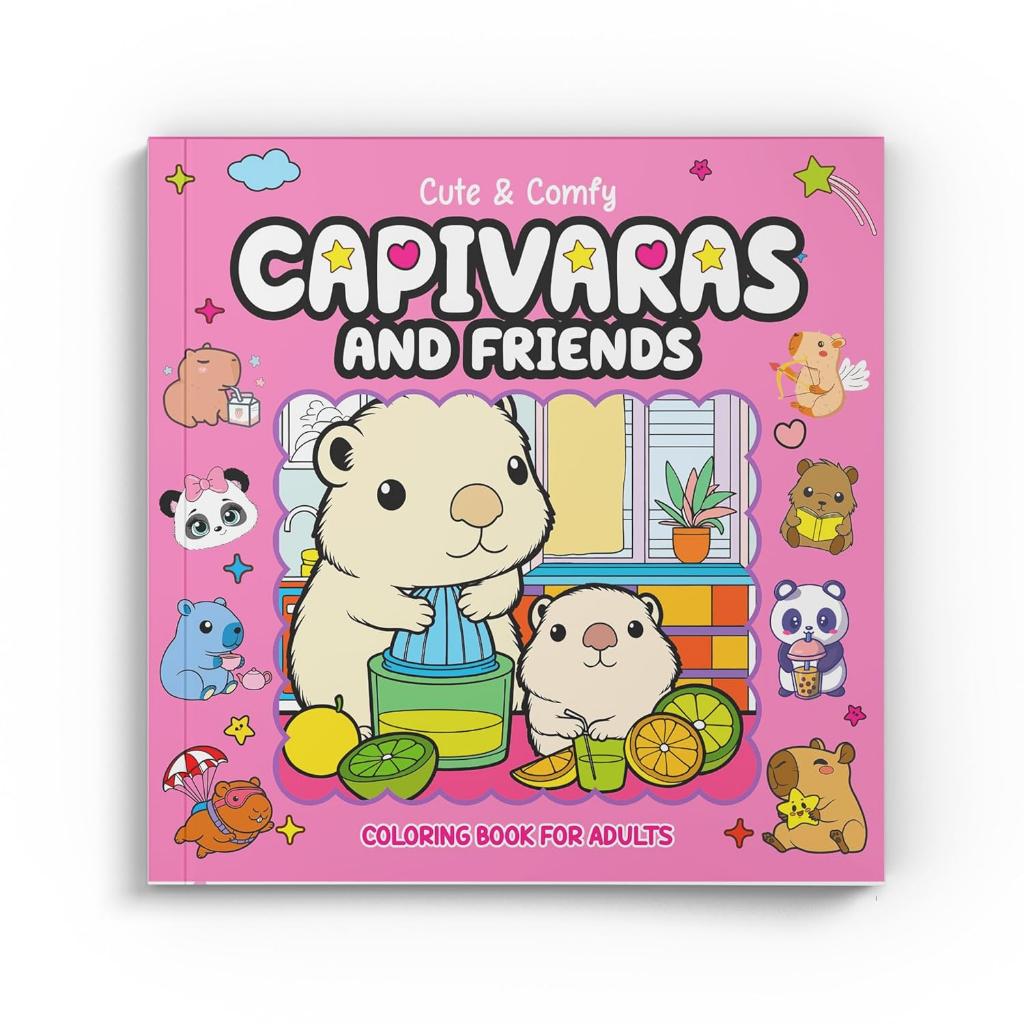 Cute Comfy Coloring Book For Adults - Capivaras And Friends - Livro De Colorir Adulto