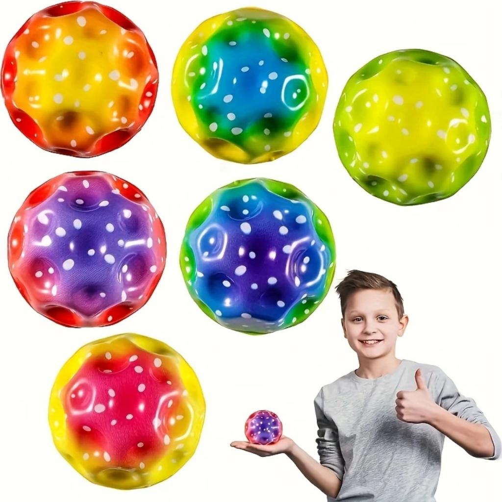 Bola Espacial Lunar Neon Com Elástico De Borracha Sensorial Brinquedo Antiestresse Pula Alto