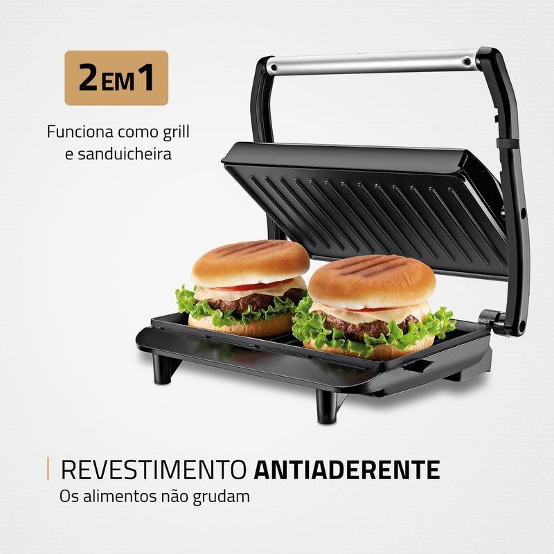 Sanduicheira E Grill Mondial Press Antiaderente 1000w Inox (pg-01)