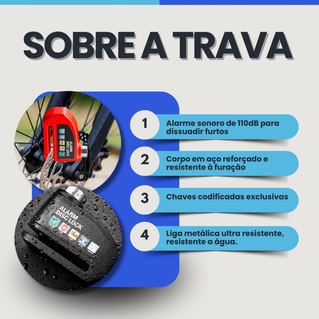 Trava Antifurto Cadeado P/Moto C/Alarme Sonoro Freio Disco