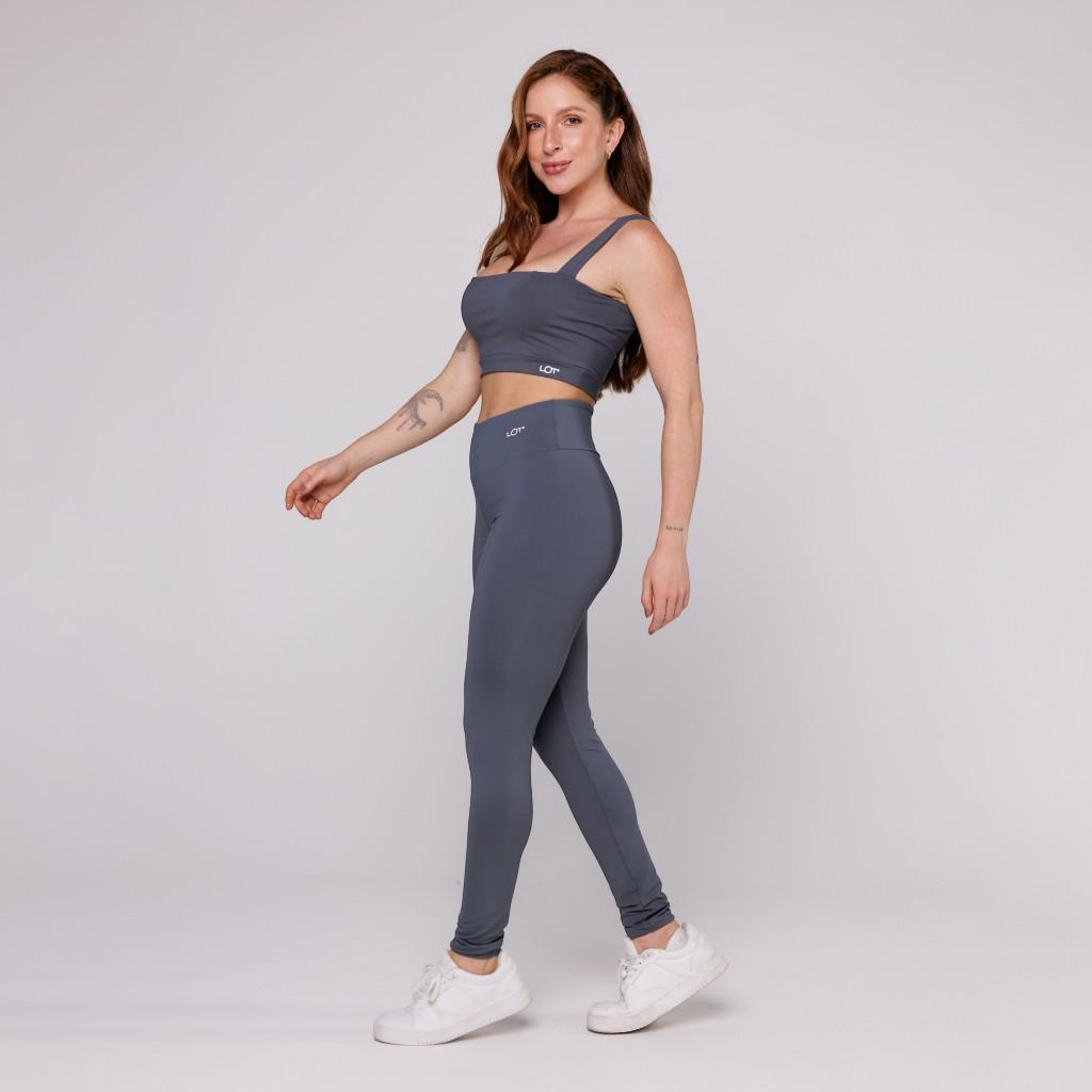 Conjunto Fitness Feminino Top Decote Quadrado E Calça Legging Básica Academia Coleção Pace Up