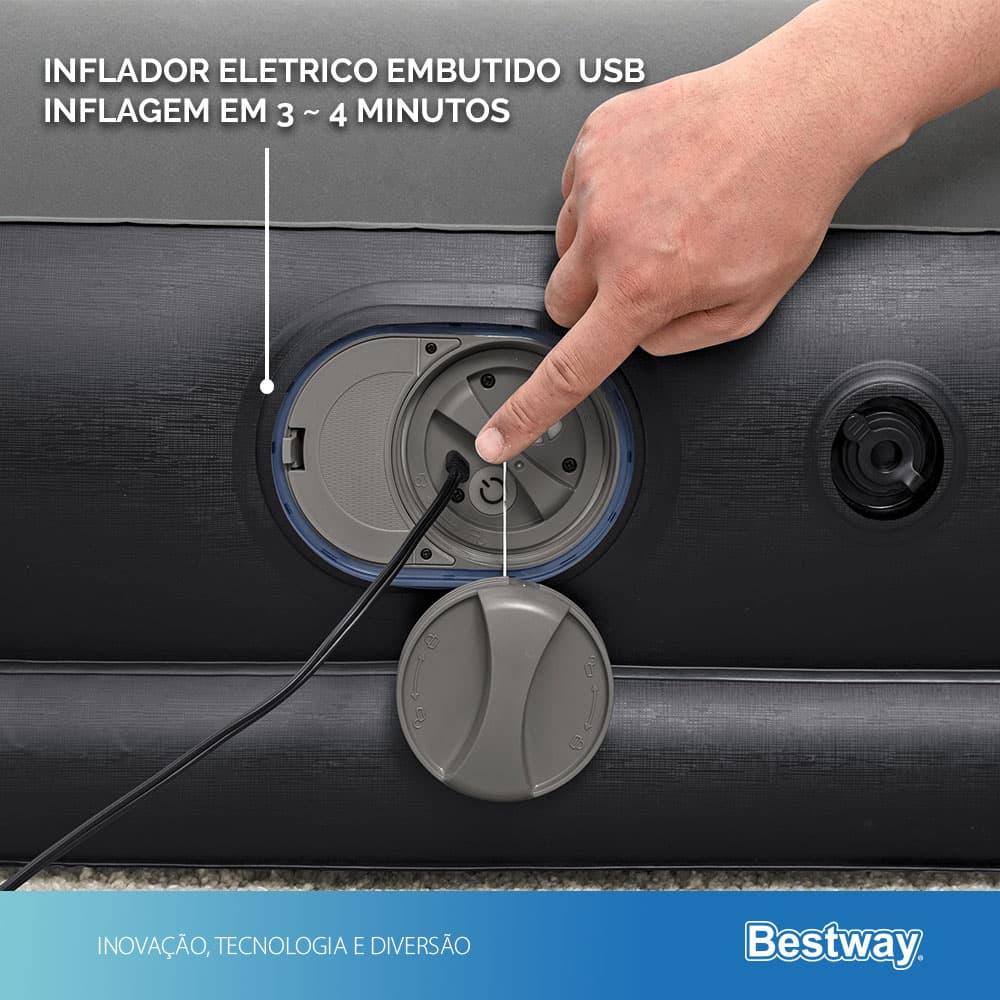 Colchão Inflável Solteiro Até 150kg Bivolt Tritech Elétrico Bomba Embutida USB Bestway