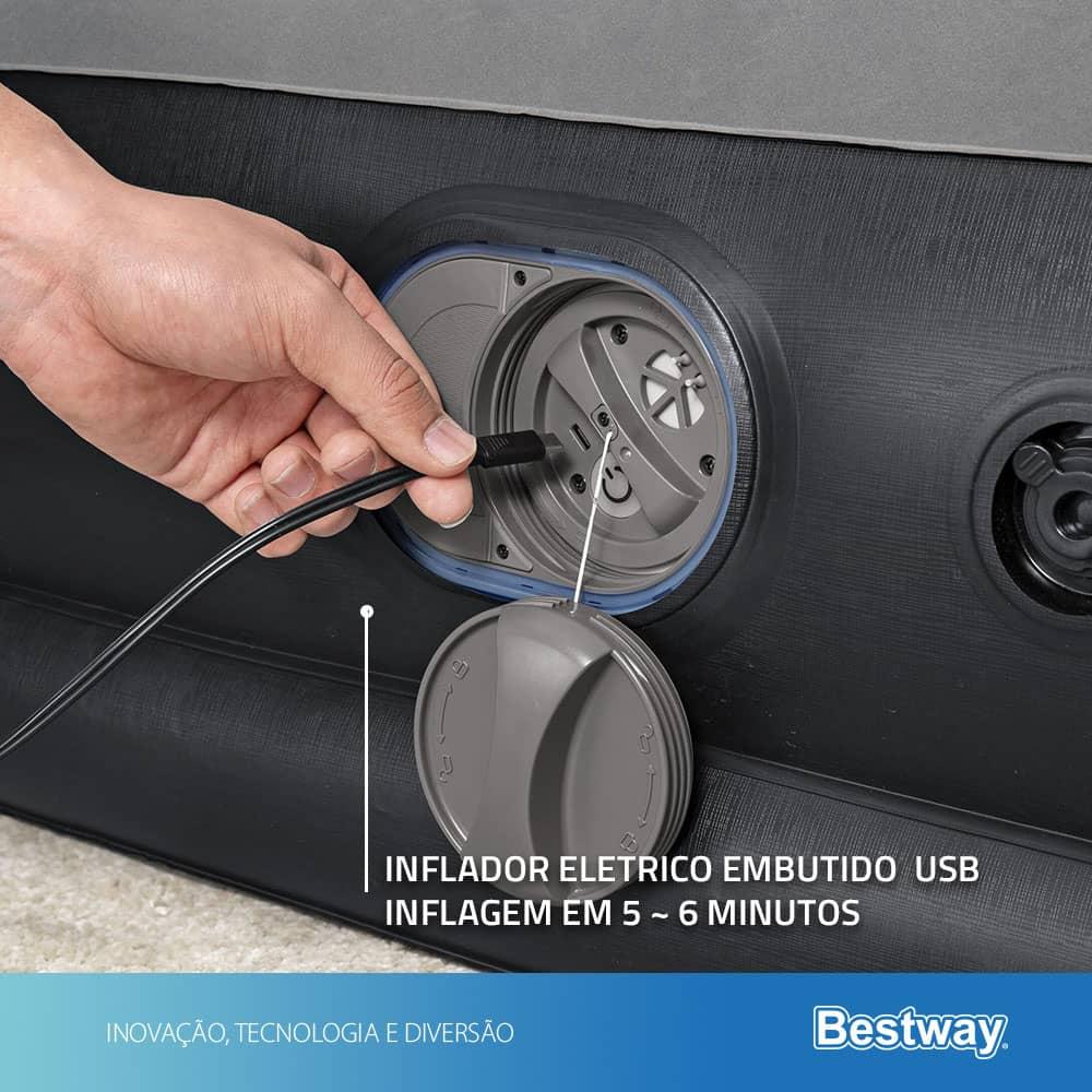 Colchão Inflável Casal Queen Bivolt Até 300kg Tritech Elétrico Bomba Embutida USB Bestway