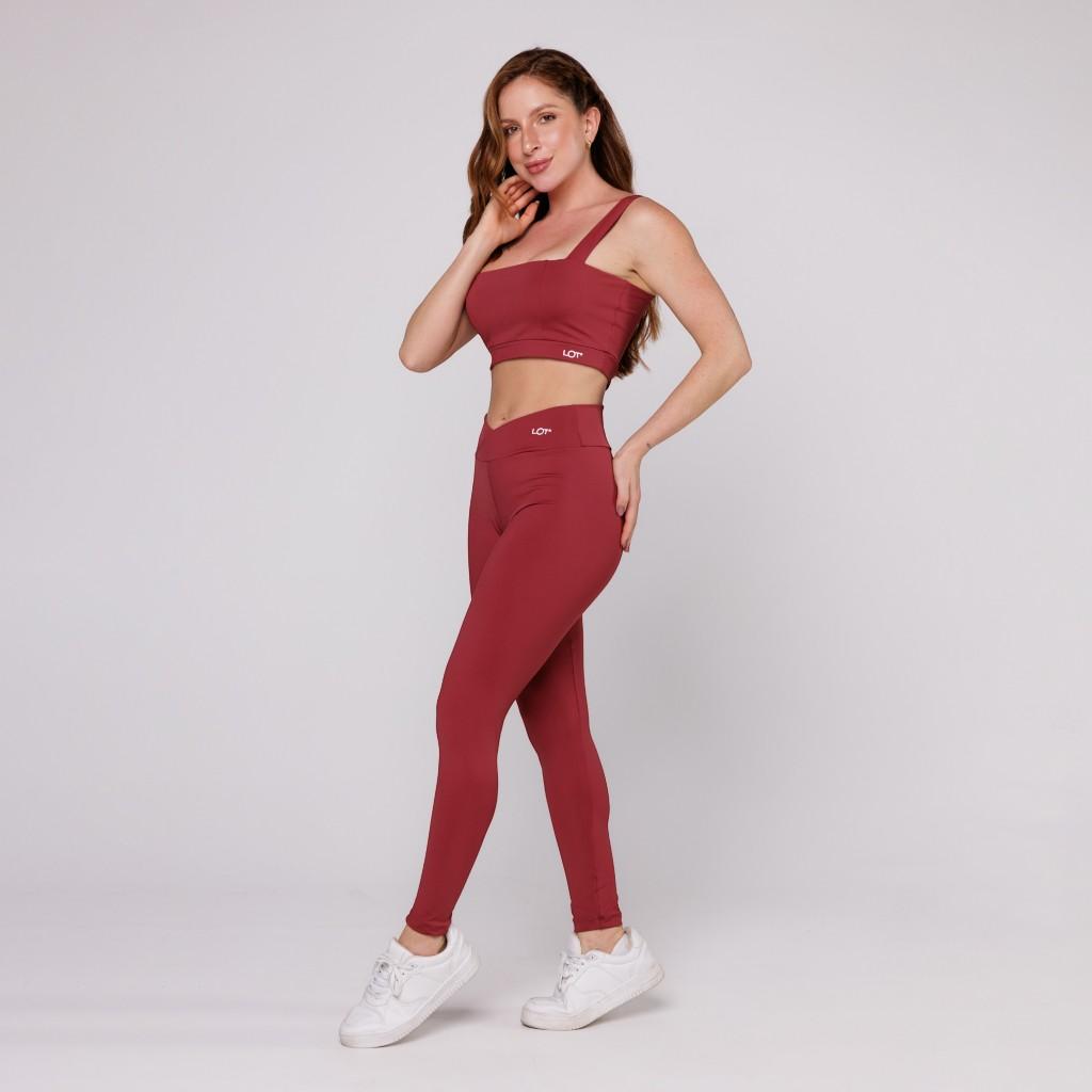 Conjunto Fitness Feminino Top Decote Quadrado E Calça Legging Cós Cruzado Academia Coleção Pace Up