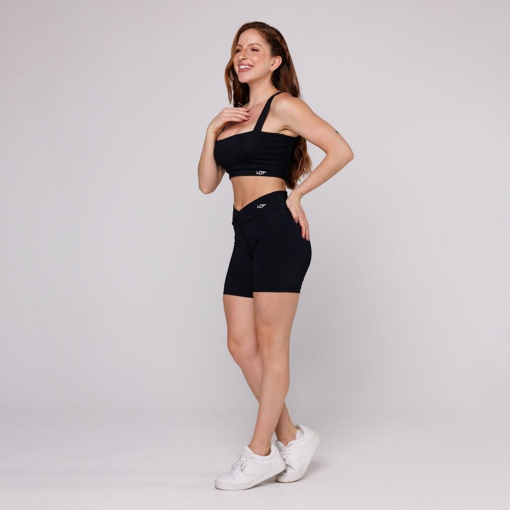 Conjunto Fitness Feminino Top Decote Quadrado E Short Cós Cruzado Academia Coleção Pace Up