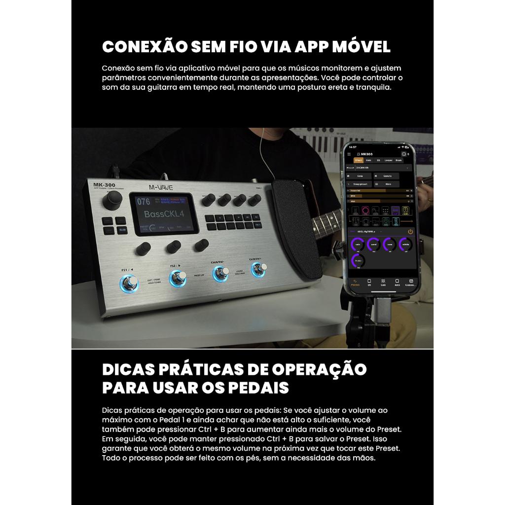 M-vave Mk-300 Processador Multiefeitos Para Guitarra Ann Neural Modeling 120amp/360fx 10h 150s Stereo Drum