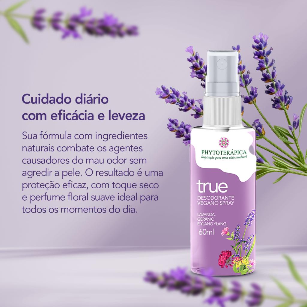 Phytoterápica Desodorante Spray Vegano True 60ml Proteção Natural Com Óleos Essenciais Florais