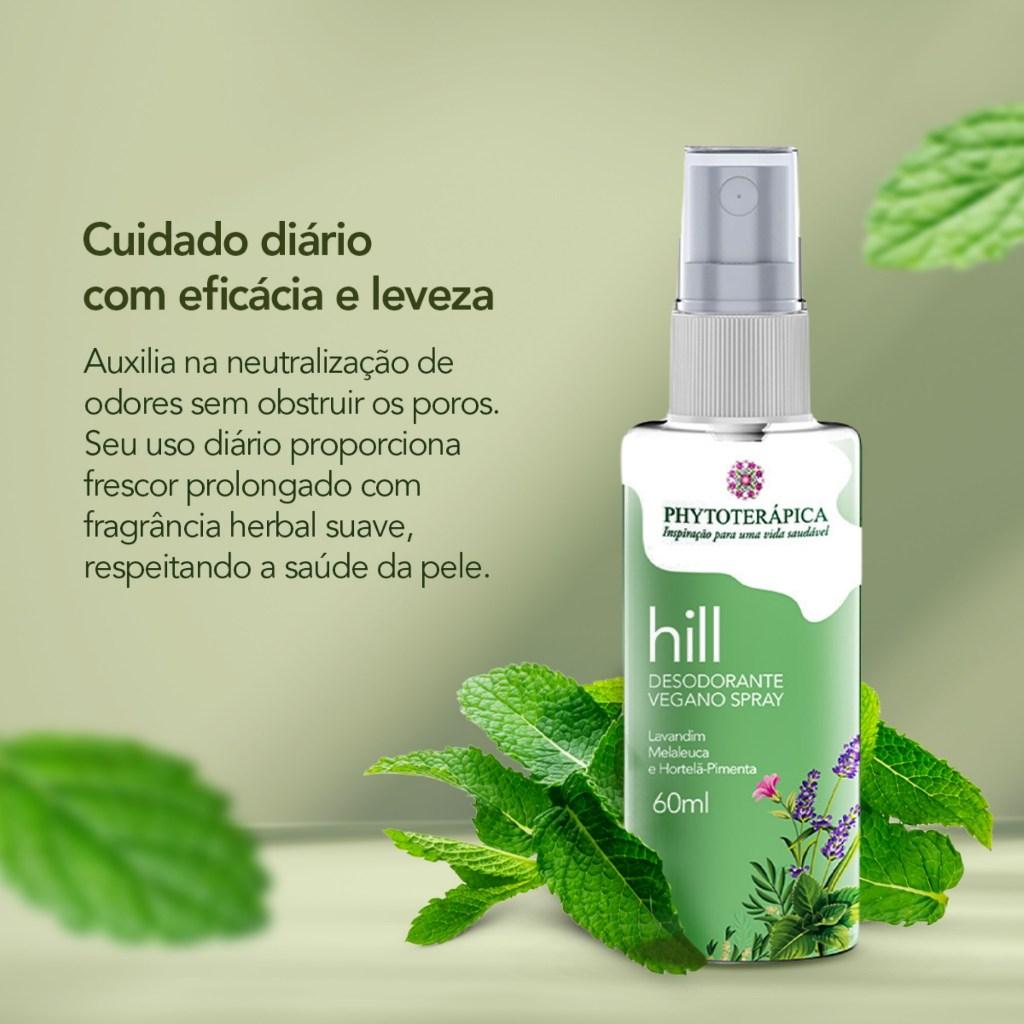 Phytoterápica Desodorante Spray Vegano Hill 60ml Proteção Natural Com Aroma Herbal Refrescante