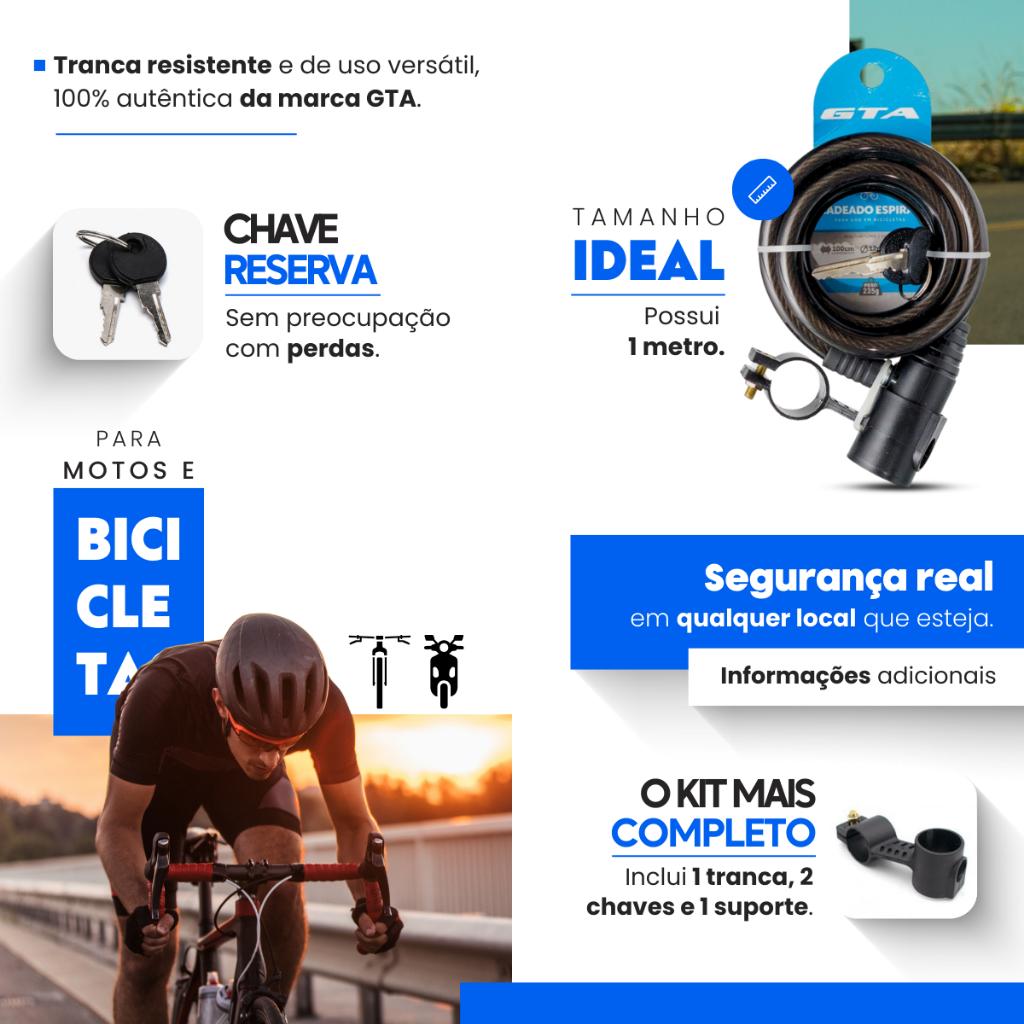 Trava Cabo De Aço Cadeado Segurança Bike Moto Espiral Anti-roubo