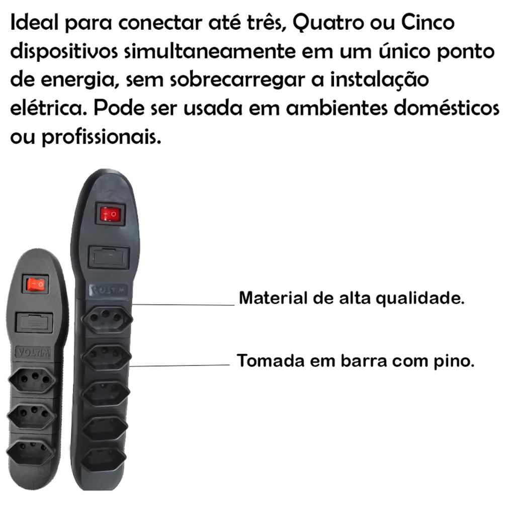 Filtro De Linha Com Pino Para Tomada 2P+T 10A Interruptor Fusível Bivolt Prático Plug Rápido Sem Fio