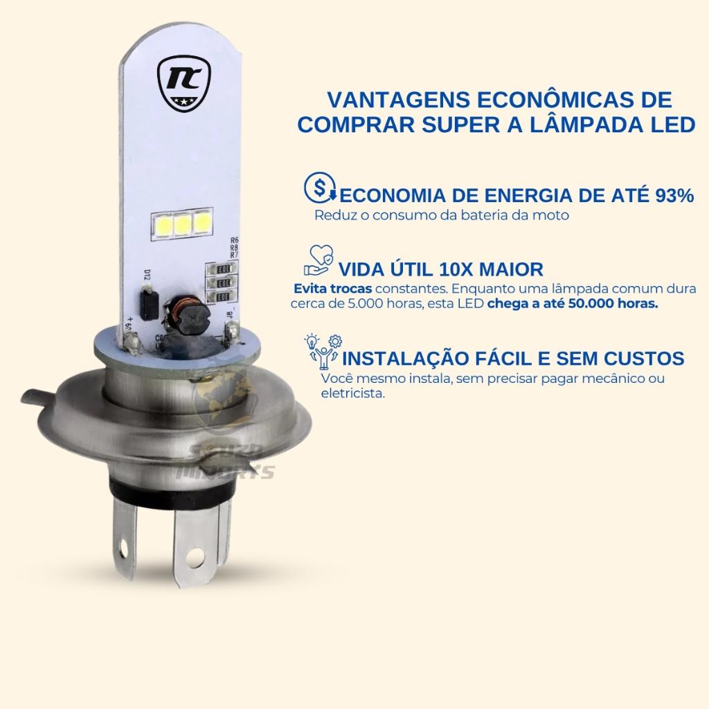 Lâmpada De LED Farol H4 8000k Moto Carro Super Branca Efeito Xenon Titan Fan 150 125 160