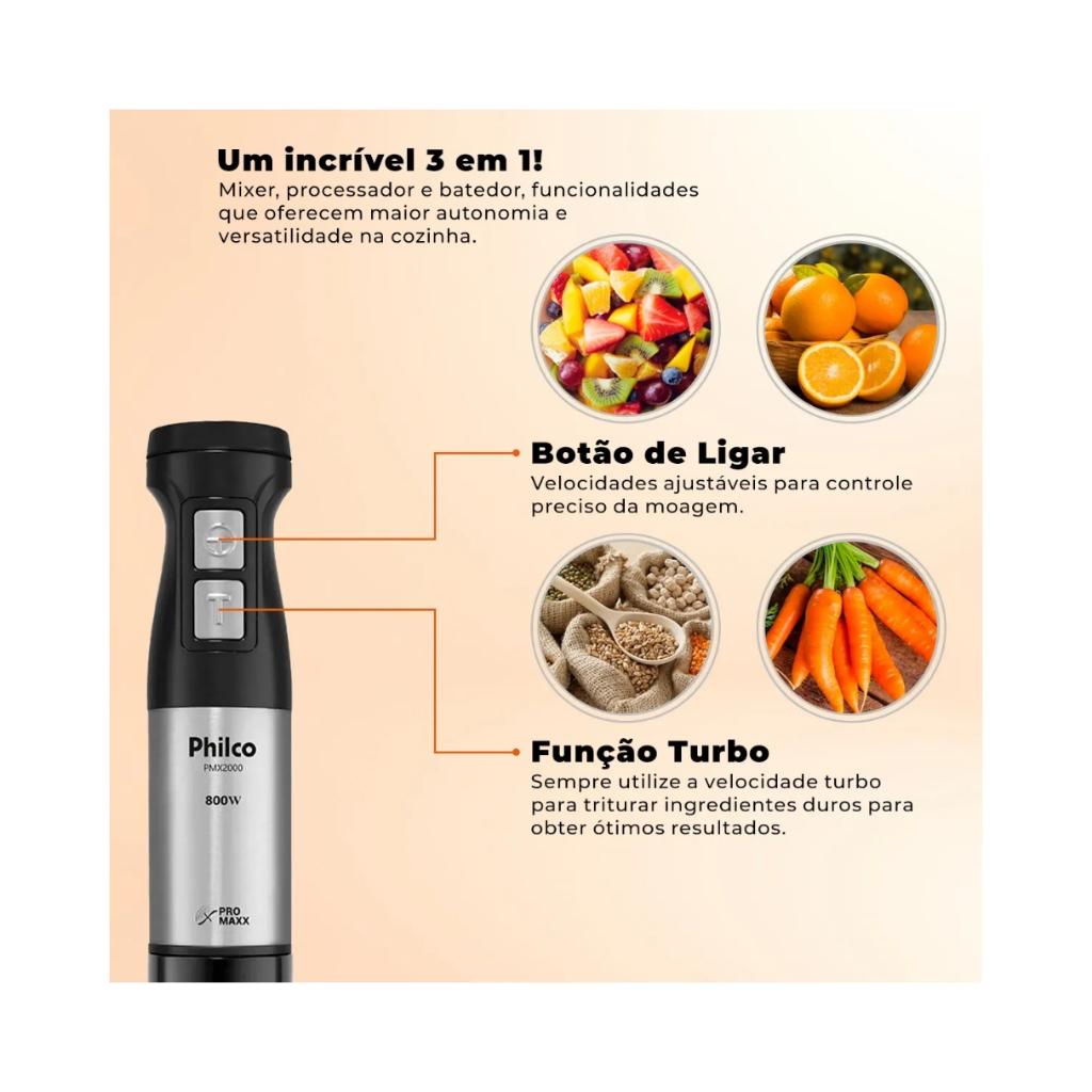 Mixer 800w 2 Velocidades 3 Em 1 Pmx2000 Philco