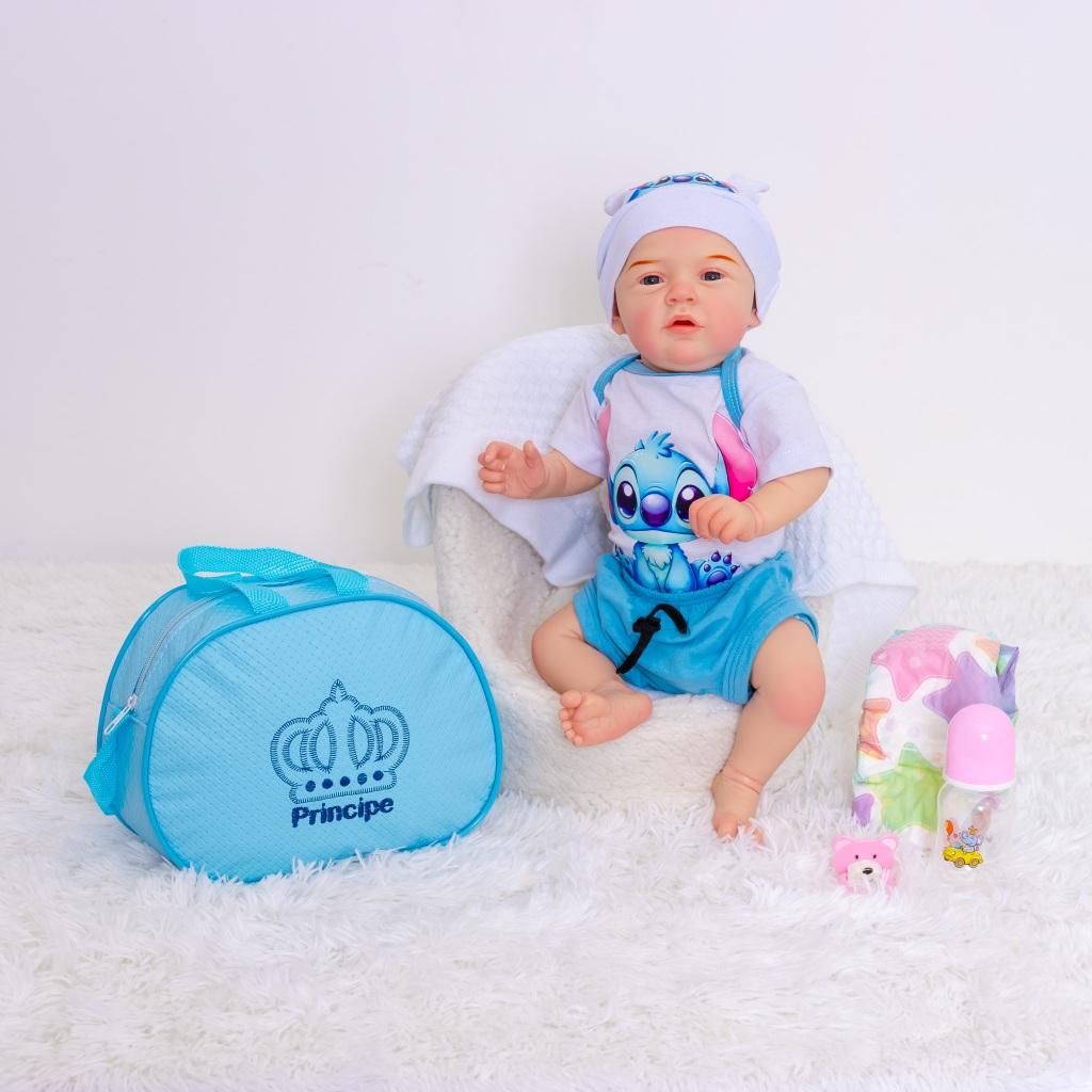 Bebê Reborn Boneco Menino Realista Stitch Original 100 Silicone Com Bolsa Maternidade