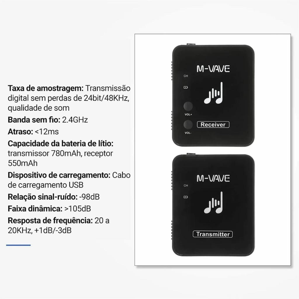 M-vave Wp-10 Auscultador De Transmissão Sem Fios 2.4G MS-1 Monitor Sistema Transmissor Recetor Streaming Para Estéreo