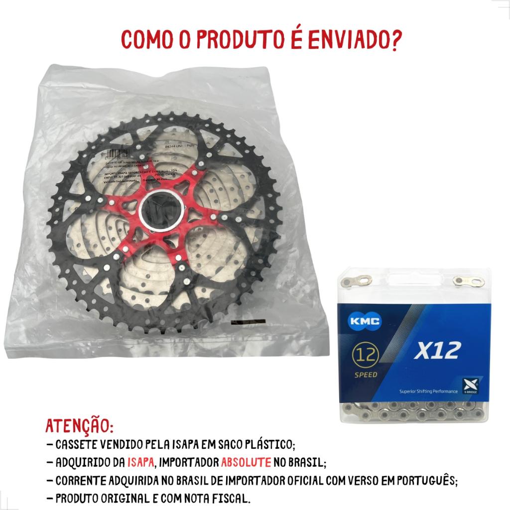 Cassete 12V Absolute 11/50d + Corrente Kmc X12 Prata 126 Elos - 1x12v Mtb