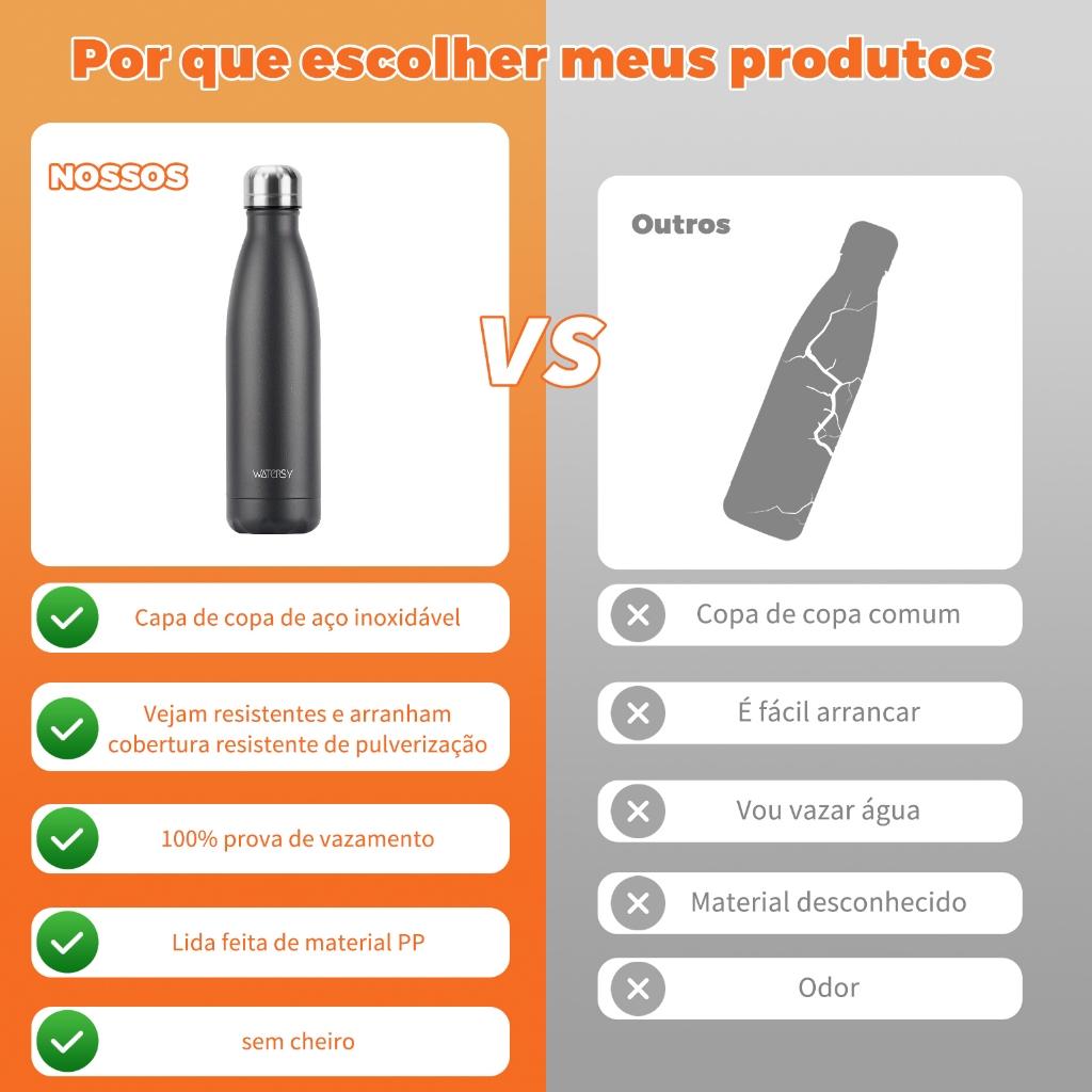 Watersy Garrafa Térmica 500ml Inox 304 Sem Bpa 24h Gelada 12h Quente Portátil Academia Futebol