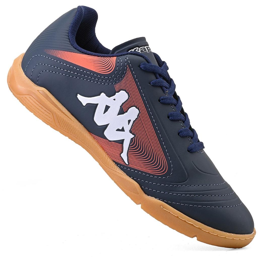 Chuteira Kappa Napoli Masculina Futsal Quadra Original Marinho Laranja Macia Leve