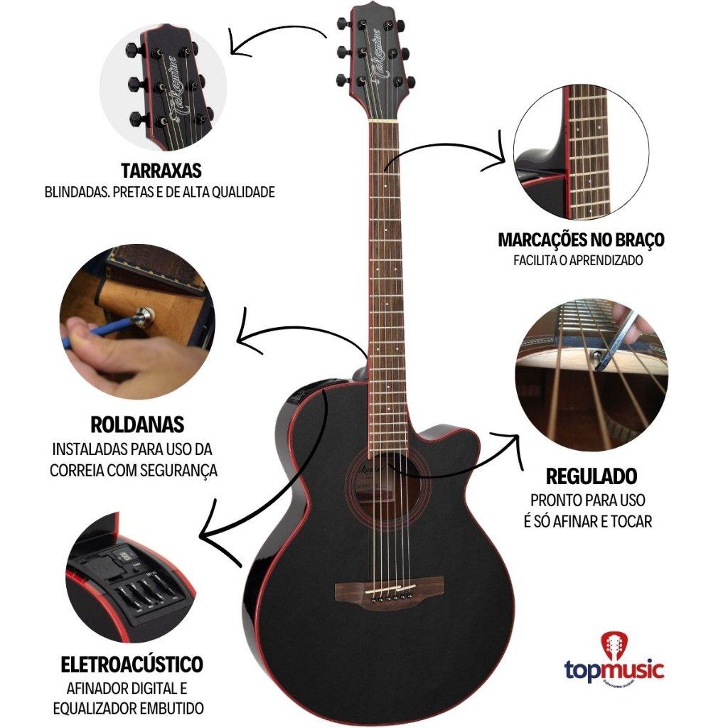 Kit Violao Takamine Elétrico Gf49ce G Series Aço + Capa Correia Capotraste Cabo