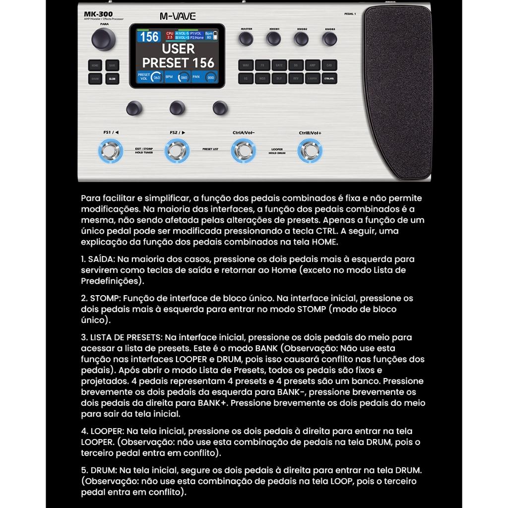 M-vave Mk-300 Pedal De Efeito Multifuncional Para Guitarra/baixo 150s Looper+128 Drum Midi Daw Ann Neural Modeling