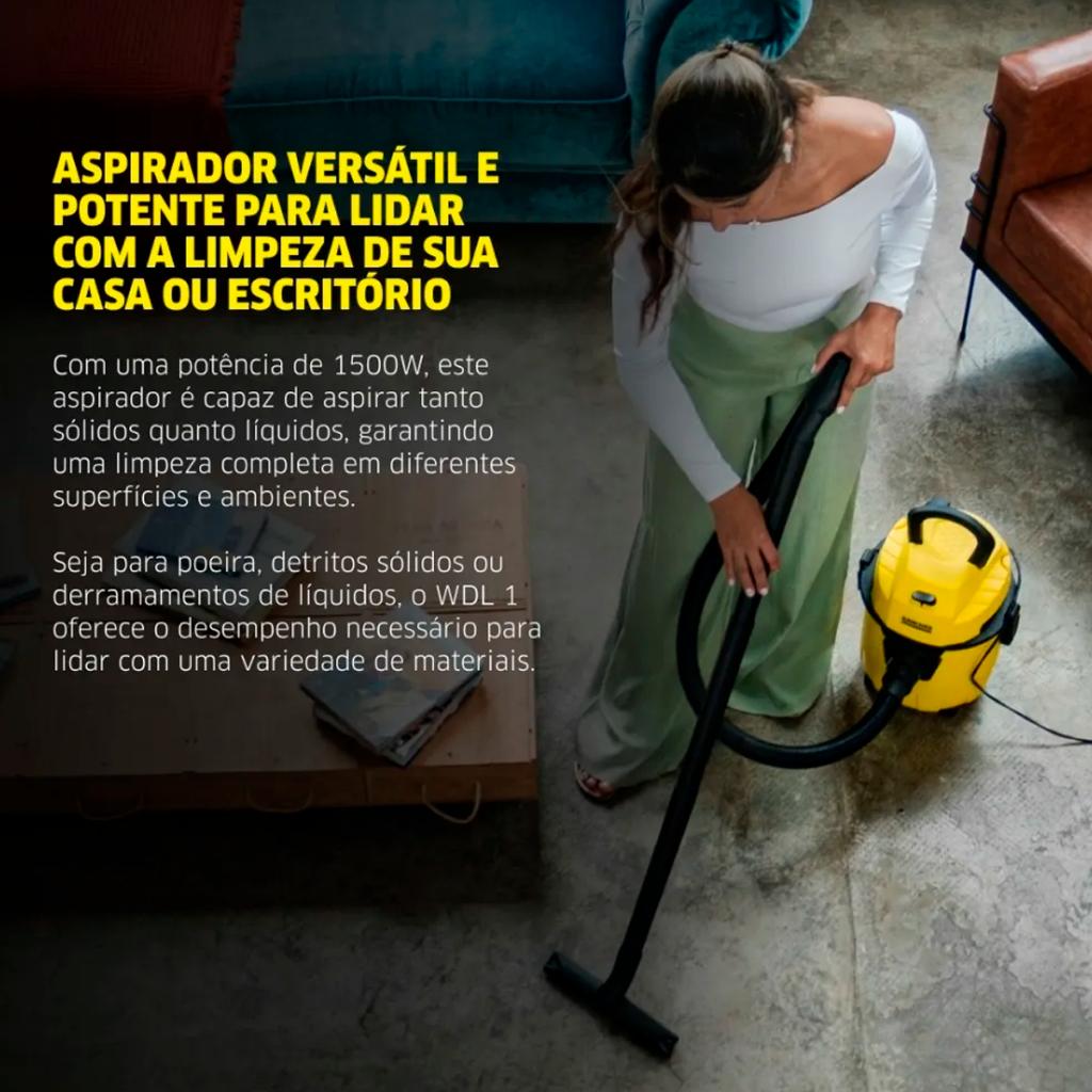 Aspirador De Pó E Água Kärcher WDL1 1500w Multiuso Geral Profissional Casa Apto Lava Jato Auto