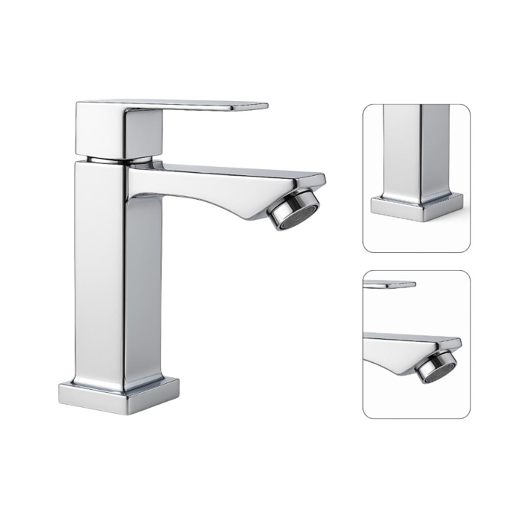 Torneira Para Banheiro Inox Quadrada Baixa + Válvula Click 7/8 Abs Padrão Veda Cheiro Luxo