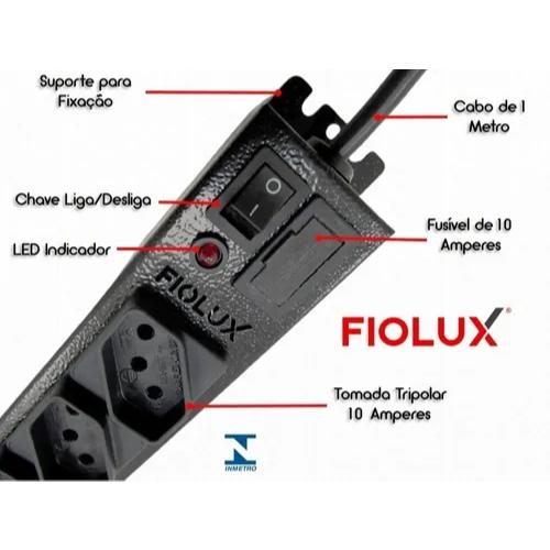 Filtro De Linha Régua Metálica Profissional 5 Ou 10 Tomadas Tripolar Bivolt Resistente - Fiolux
