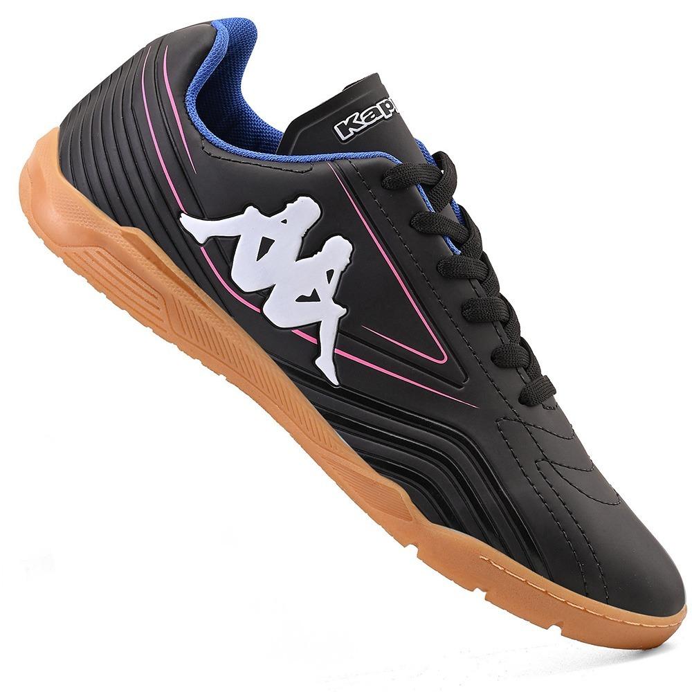 Chuteira Kappa Turin Infantil Masculina Futsal Preto Rosa Confortável