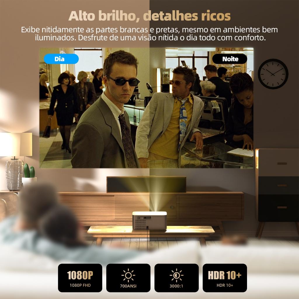 Projetor Netflix Bettdow 1080p 4K Full HD 700ansi Com Tela Grande De 300 Polegadas Hdr10+ Bluetooth 5.0