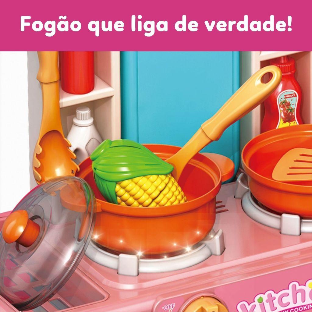 Cozinha Infantil Completa De Brinquedo Com Luz E Som Sai Água Geladeira Fogão