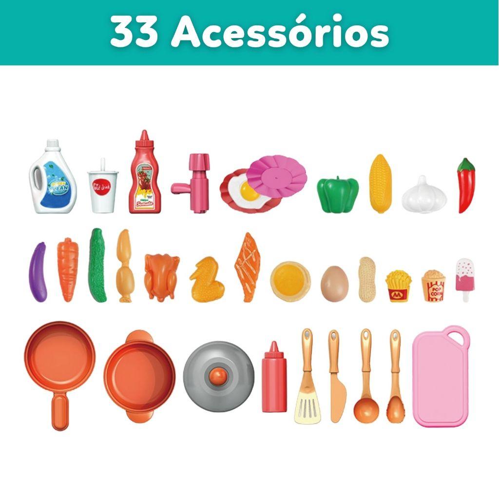 Cozinha Infantil Completa De Brinquedo Com Luz E Som Sai Água Geladeira Fogão