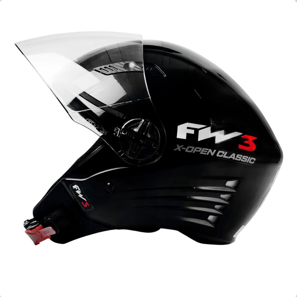 Capacete Moto Motociclista X Classic Open Preto/branco Brilhante Fw3