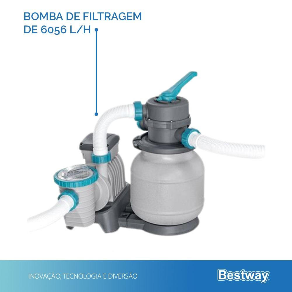Piscina Estrutural Apx 30.045 Litros Retangular + Capa + Escada + Filtro De Areia Bestway