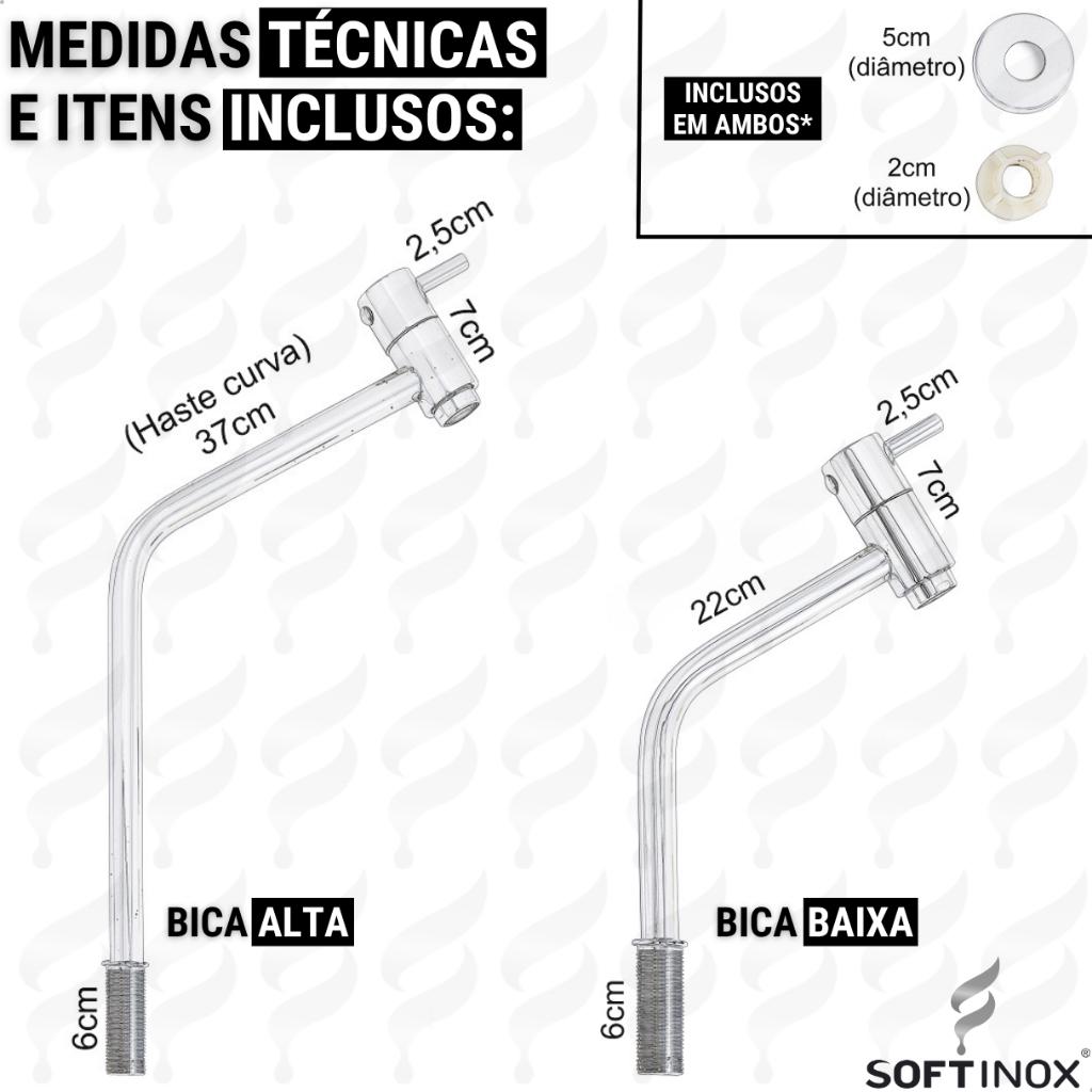 Torneira Para Pia De Banheiro Inox Bica Alta E Baixa Torneira Bancada Lavabo 100 Aço Inox Metal