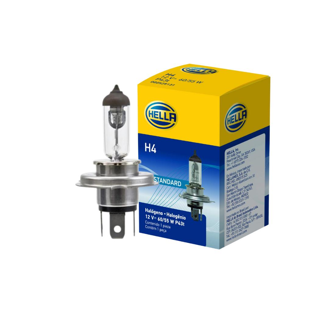 2X Lâmpada Halogena Hella H4 Automotiva 12V 60/55w Farol Baixo Moto E Carro 2 Unidades