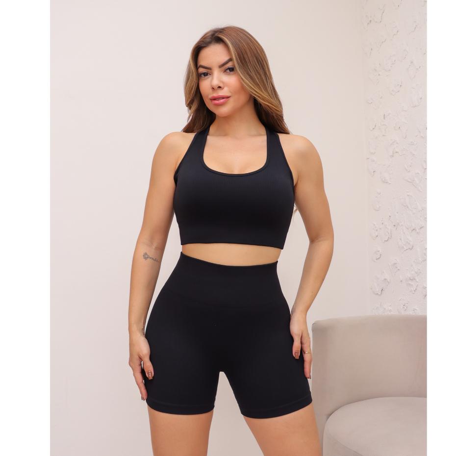 Conjunto Feminino Academia Poliamida Grossa Canelado Esportivo Fitness 3RD