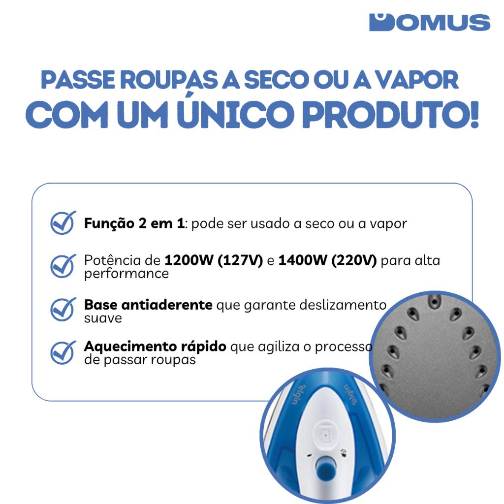 Ferro De Passar 2 Em 1 A Vapor E Seco Iron Press 1200w Elgin 127/220v