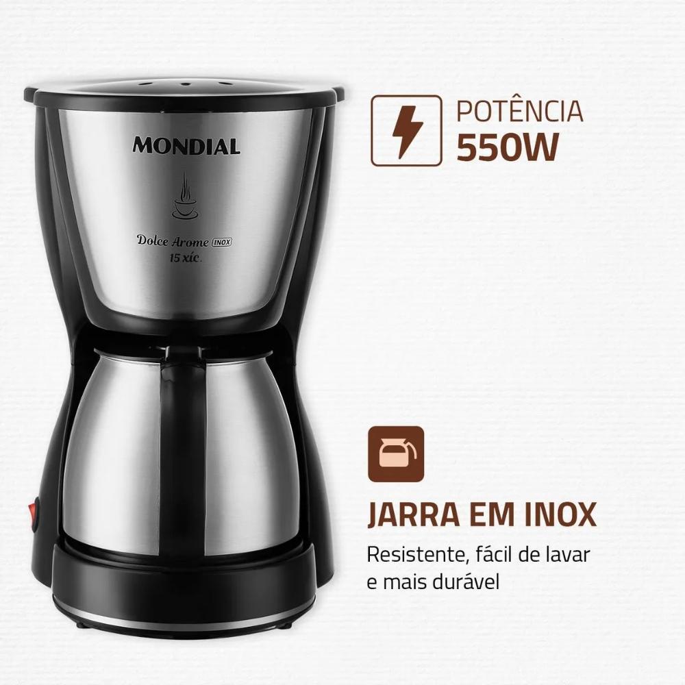 Cafeteira Elétrica Mondial Dolce Arome Inox Prepara Até 15 Xícaras De Café