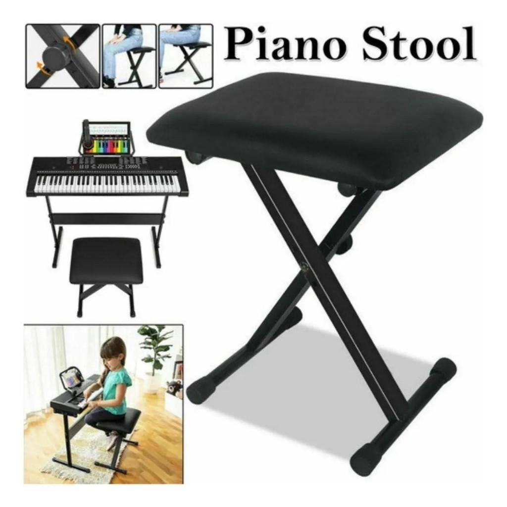 Kit Suporte Para Teclado Musical 1X Ajustável + Banco Banqueta Regulável Teclado Piano Aguenta Até 100kg