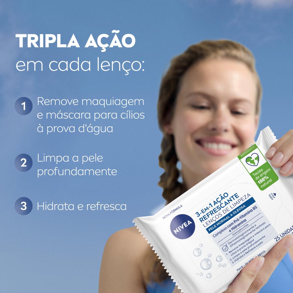 Nivea Lenços De Limpeza Facial Ação Refrescante 3 Em 1 25 Un