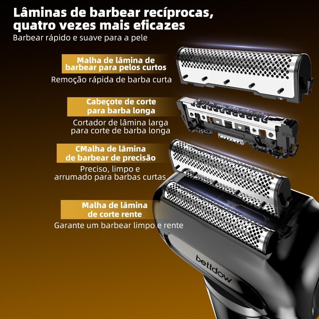Mini Barbeador Portátil Bettdow USB 4 Lâminas 6800rpm IPX7 À Prova D Água