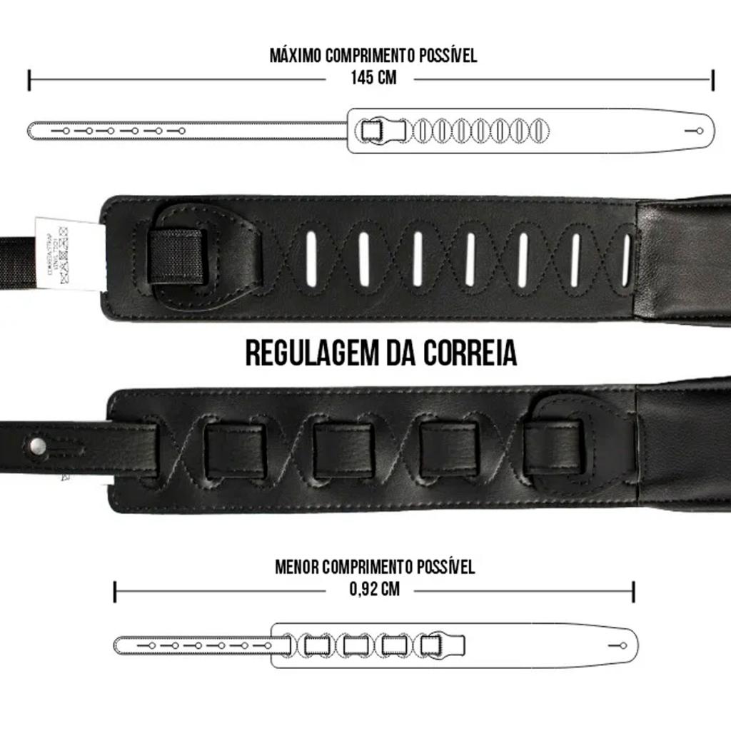 Correia Talabarte Violão Baixo Guitarra Viola Basso Cla 13 Ou Cla 14+ 02 Strap Lock+3 Palh