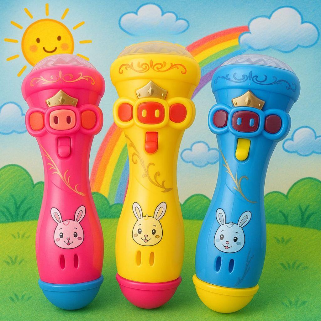 Lanterna Projetora Microfone Criança Com Iluminação Infantil Cantar Crianças Musical Flash