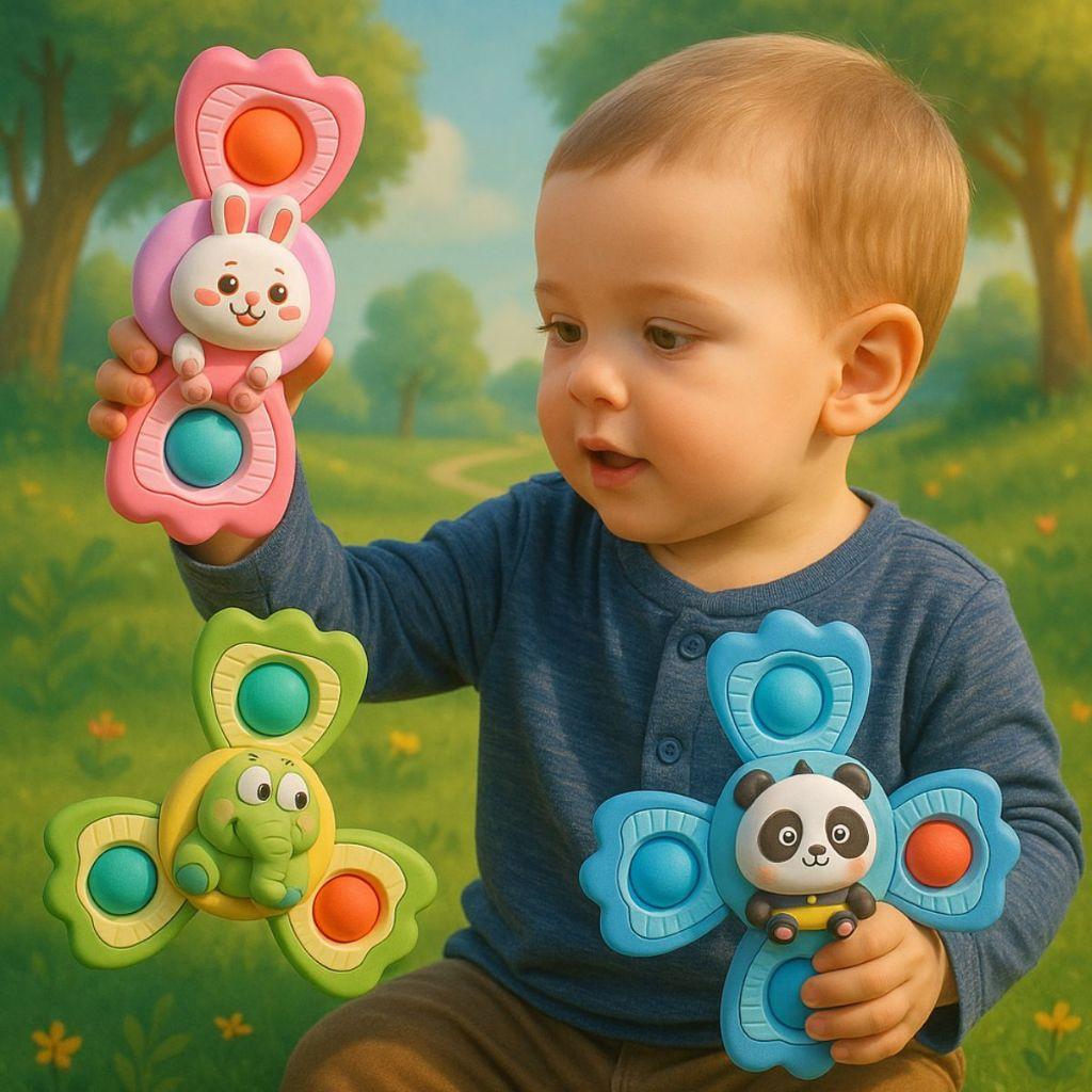 Kit 5 Brinquedo Infantil Chocalho Giratório Spinner Com Ventosa Brinquedos Banho