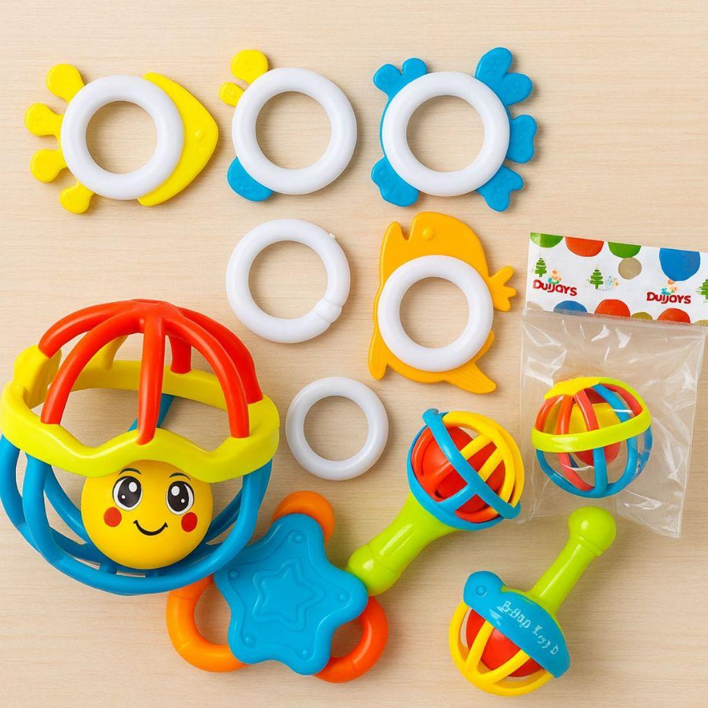 Chocalhos Sensoriais Silicone 7pcs Bebê Desenvolvimento Macio Divertido Sons Bolinha Dutoys