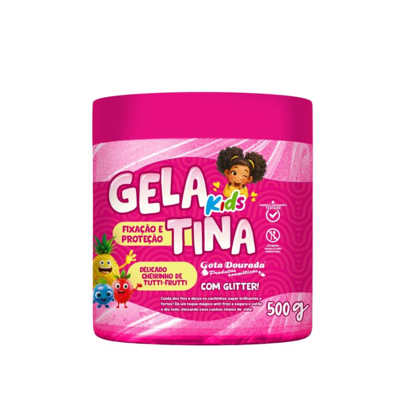 Gelatina Cabelos Cacheados Gota Dourada - Kids Com Glitter - Tutti Frutti