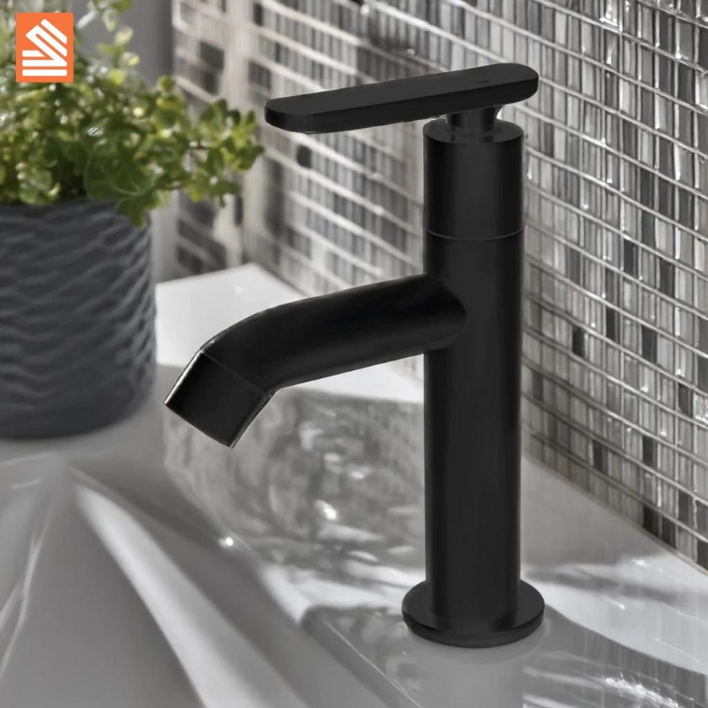 Kit Torneira Pia De Banheiro Lavabo Alavanca Moderna Preta Abs + Valvula 7/8 + Engate + Sifão