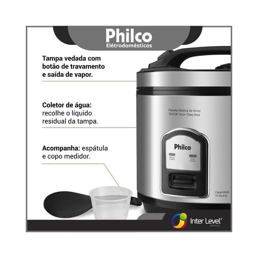 Panela De Arroz Visor Glass 10 Xícara 700W Ph10p Philco
